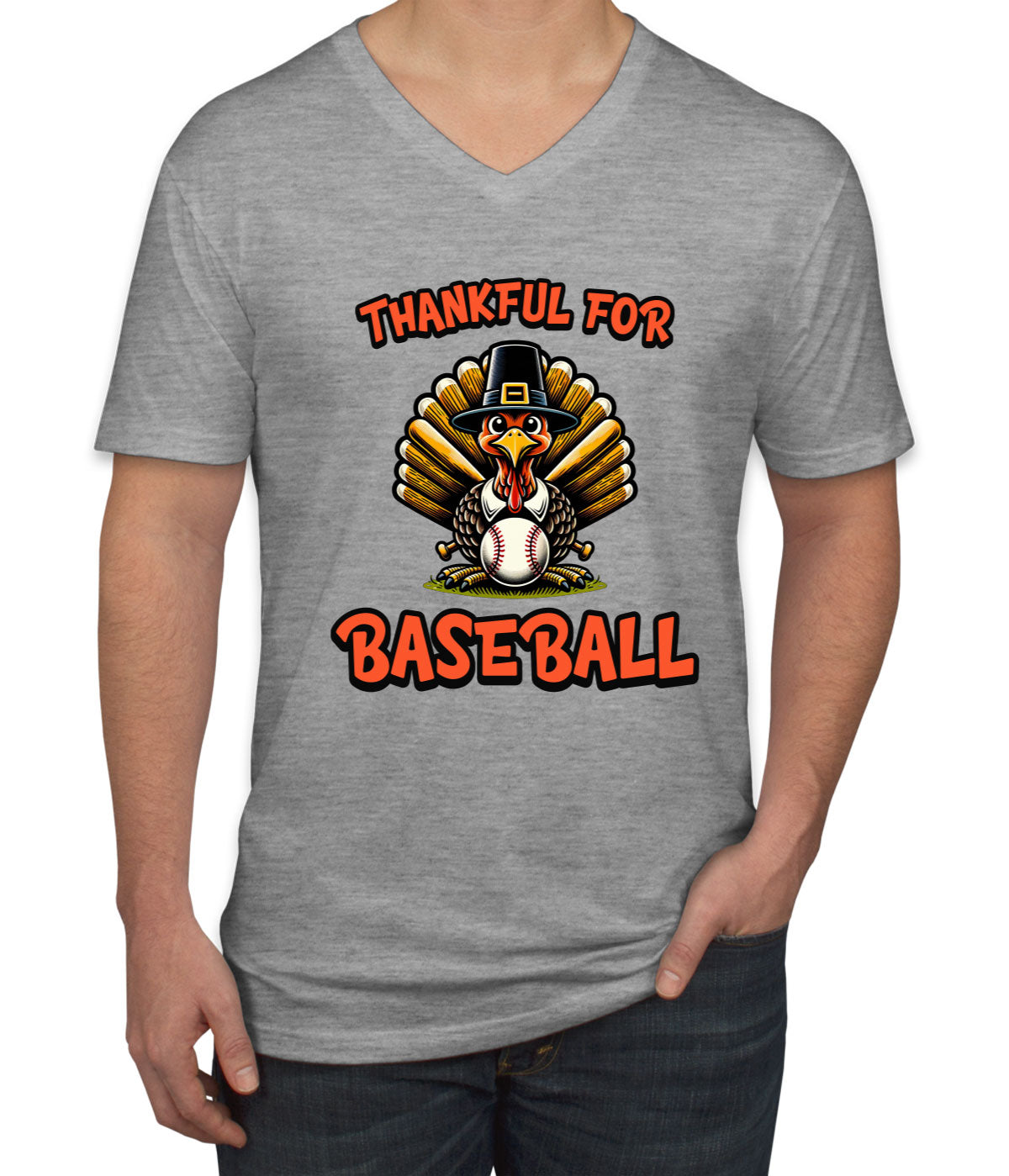 Thankful For Baseball Men's V Neck T-shirt