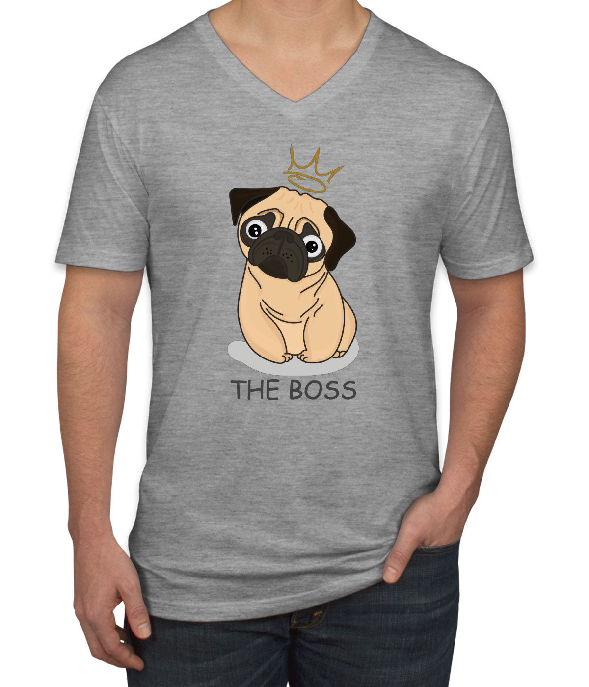 The Boss Pug Men's V Neck T-shirt