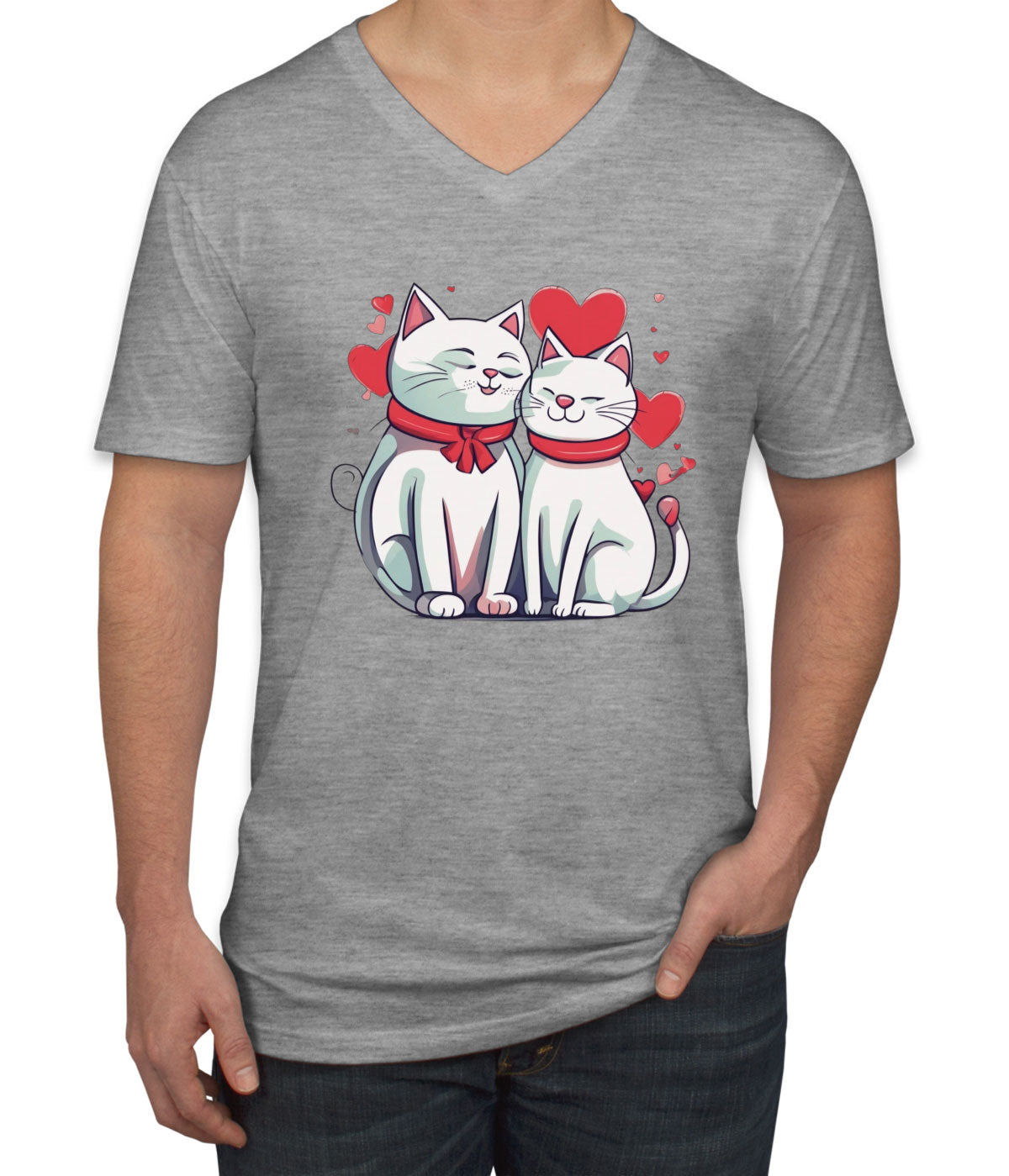 Cute Cat Couples Valentine's Day Men's V Neck T-shirt