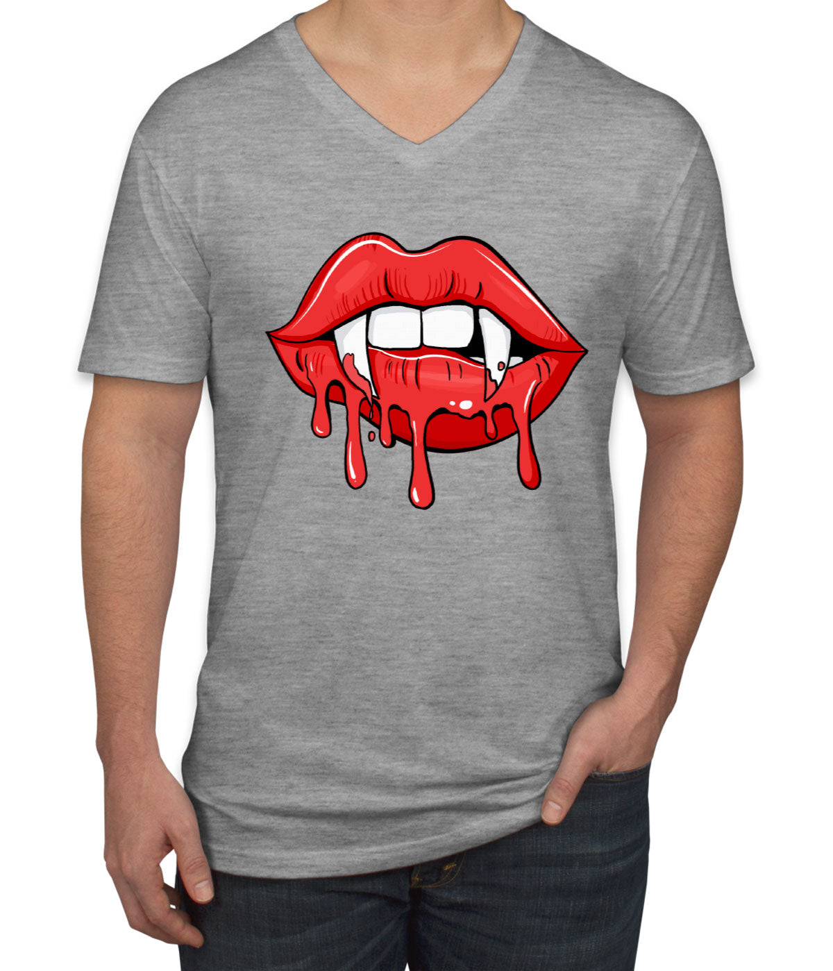 Vampire Pointed Lips Halloween Men's V Neck T-shirt