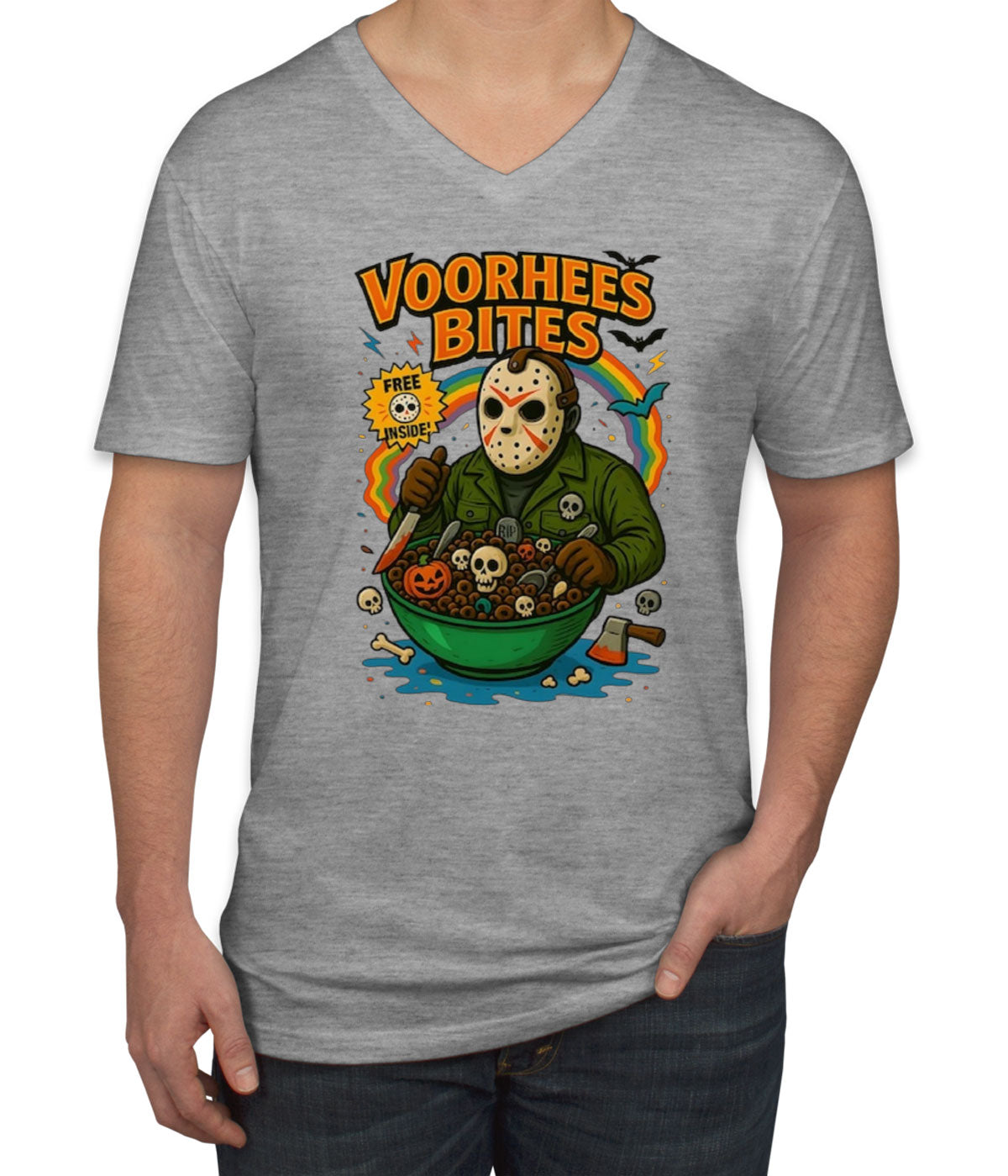Voorhees Bites Halloween Men's V Neck T-shirt