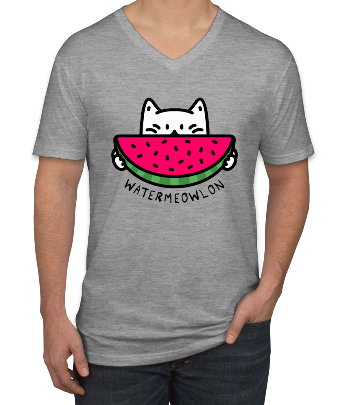 Watermeow Cat Men's V Neck T-shirt
