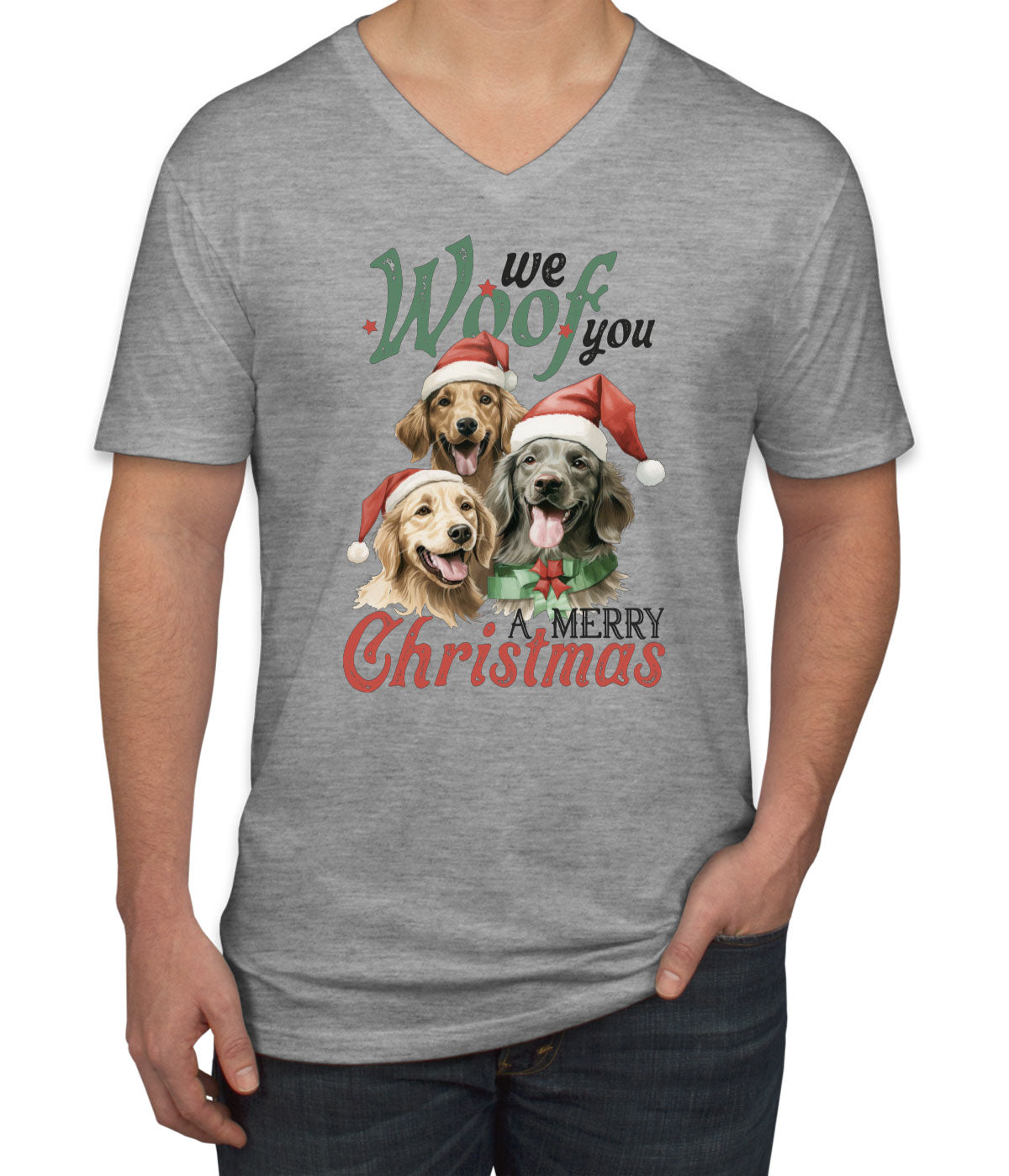 We Woof You A Merry Christmas Men's V Neck T-shirt