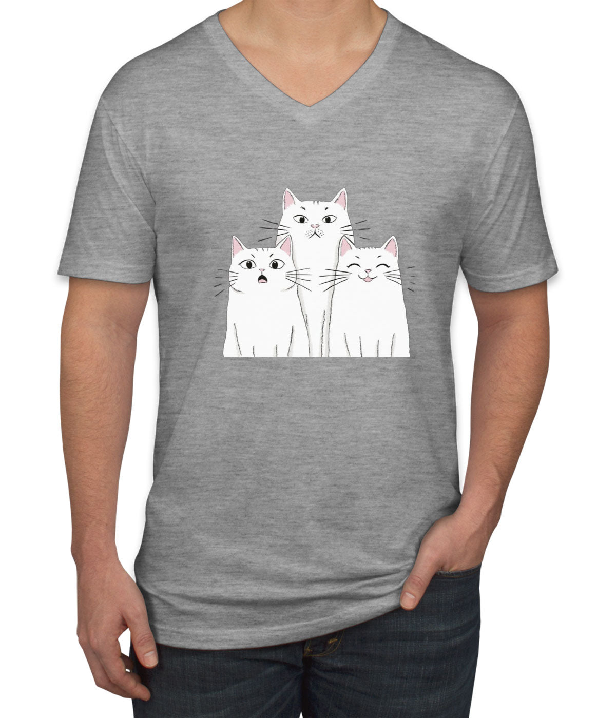 White Cats Men's V Neck T-shirt