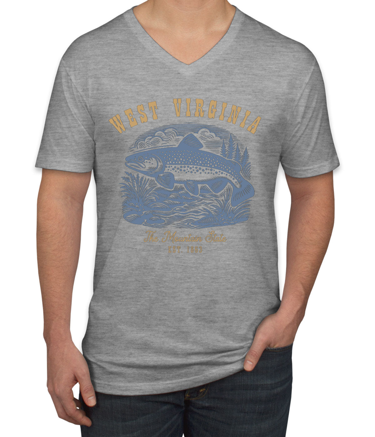 West Virginia State Vintage Men's V Neck T-shirt
