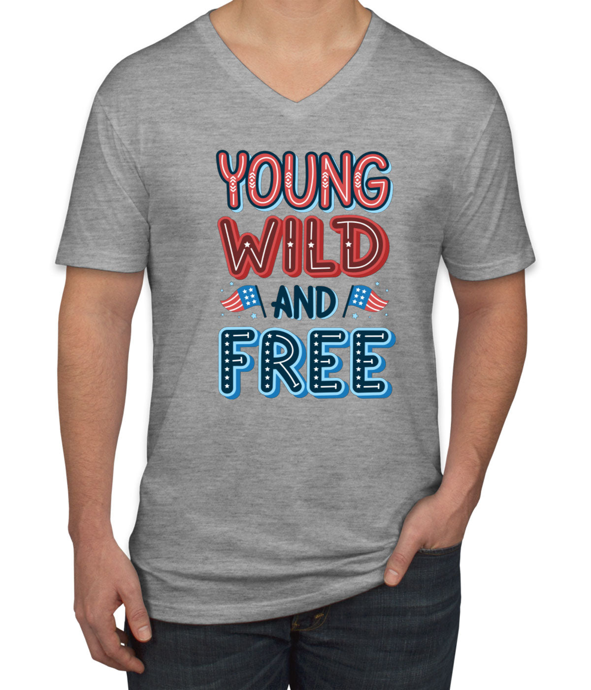 Young Wild And Free Patriotic Men's V Neck T-shirt