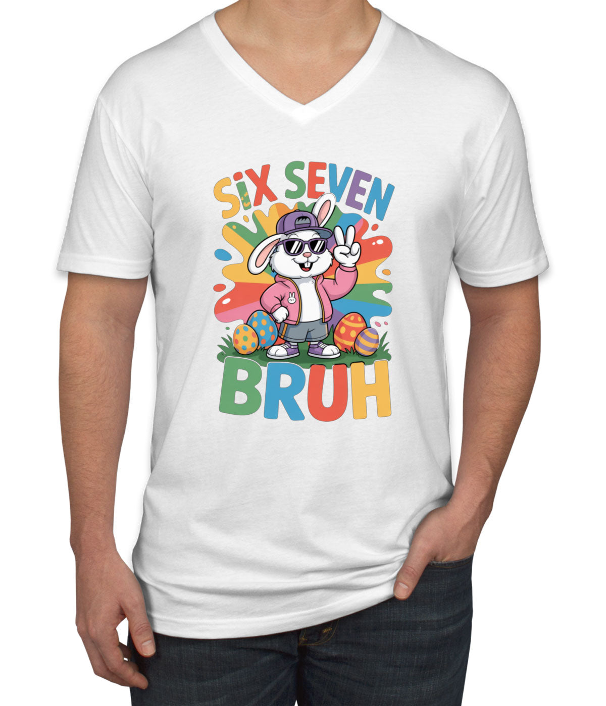 Six Seven Sixty Seven Bruh Bunny Easter Men's V Neck T-shirt
