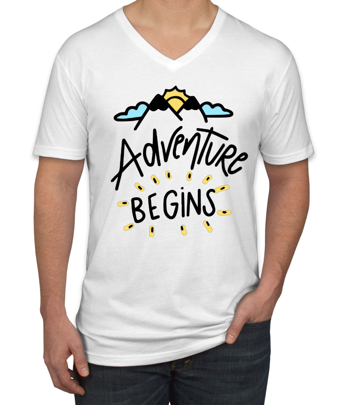 Adventure Begins Camping Men's V Neck T-shirt