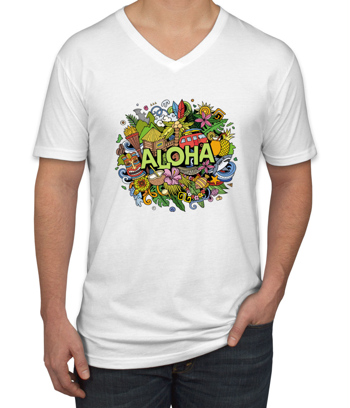 Aloha Hawaii Doodle Men's V Neck T-shirt