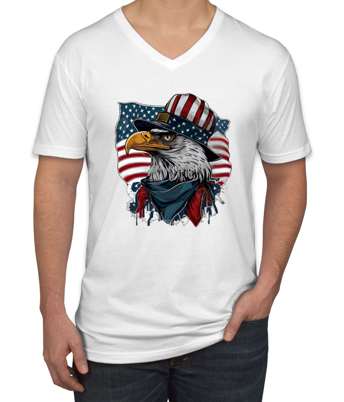 American Eagle Flag Patriotic Men's V Neck T-shirt