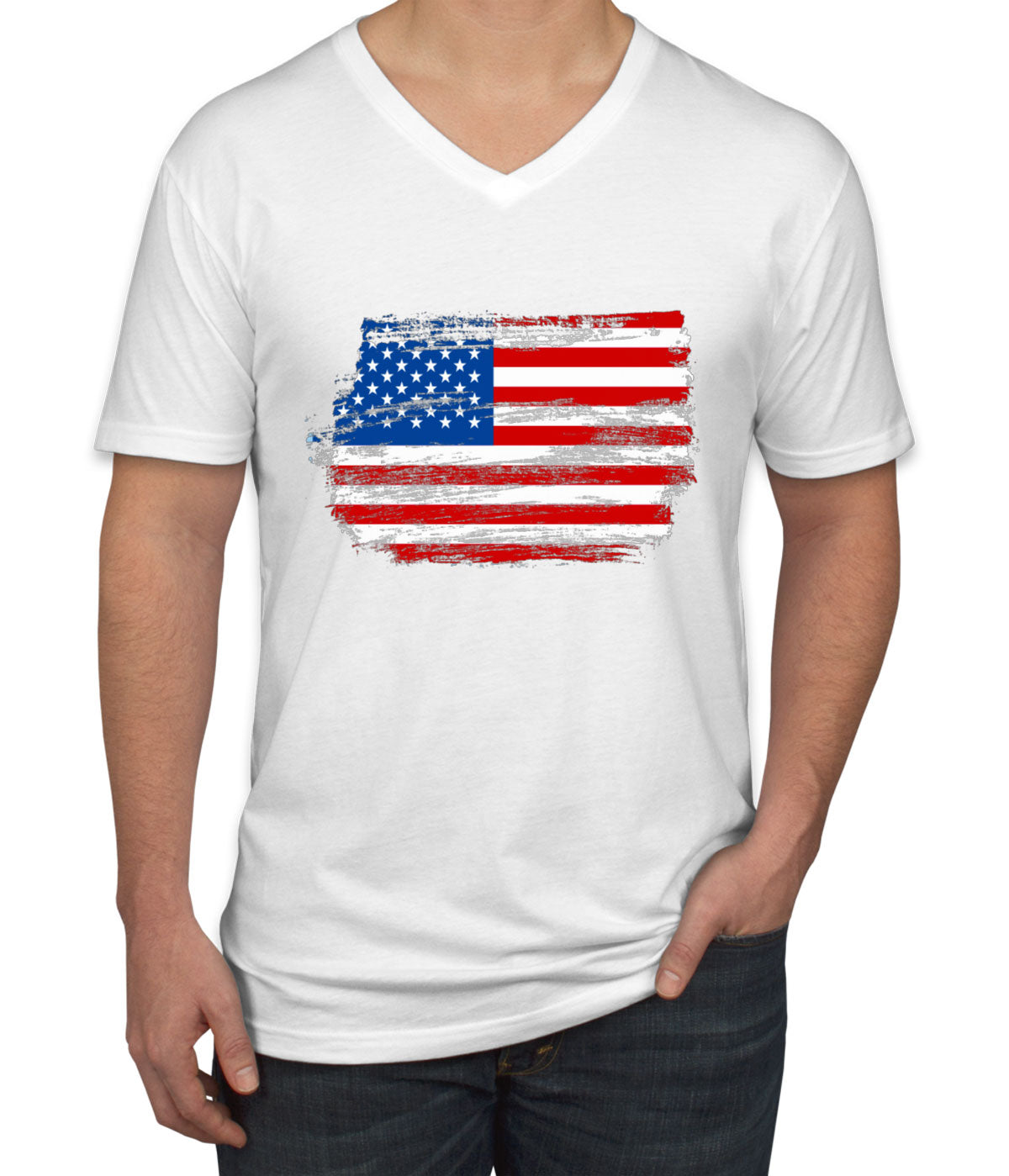 Distressed USA American Flag Men's V Neck T-shirt