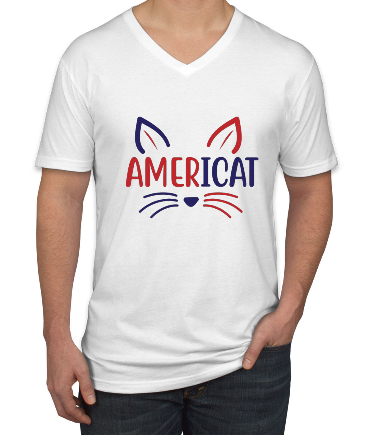 Americat Cat Men's V Neck T-shirt