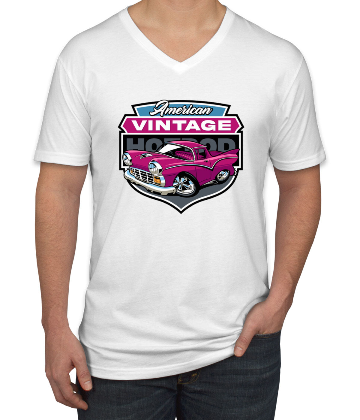 American Vintage Hotrod Car Men's V Neck T-shirt