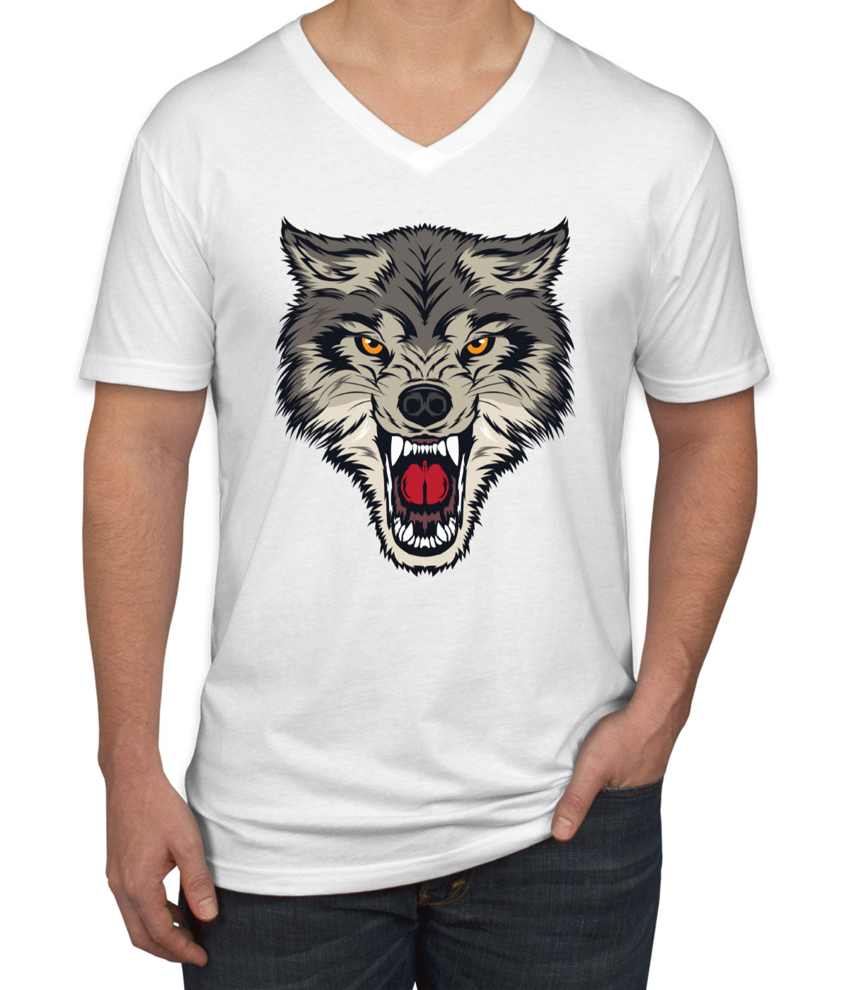 Angry Wolf Men's V Neck T-shirt