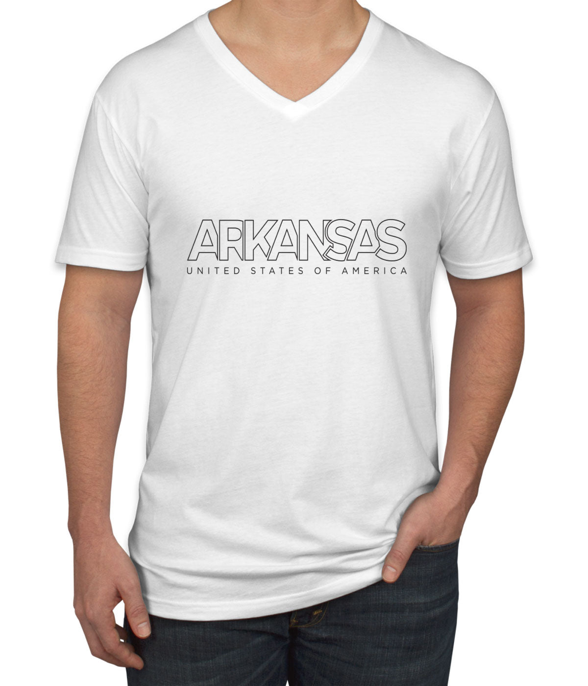 Arkansas Outline Typography Men's V Neck T-shirt