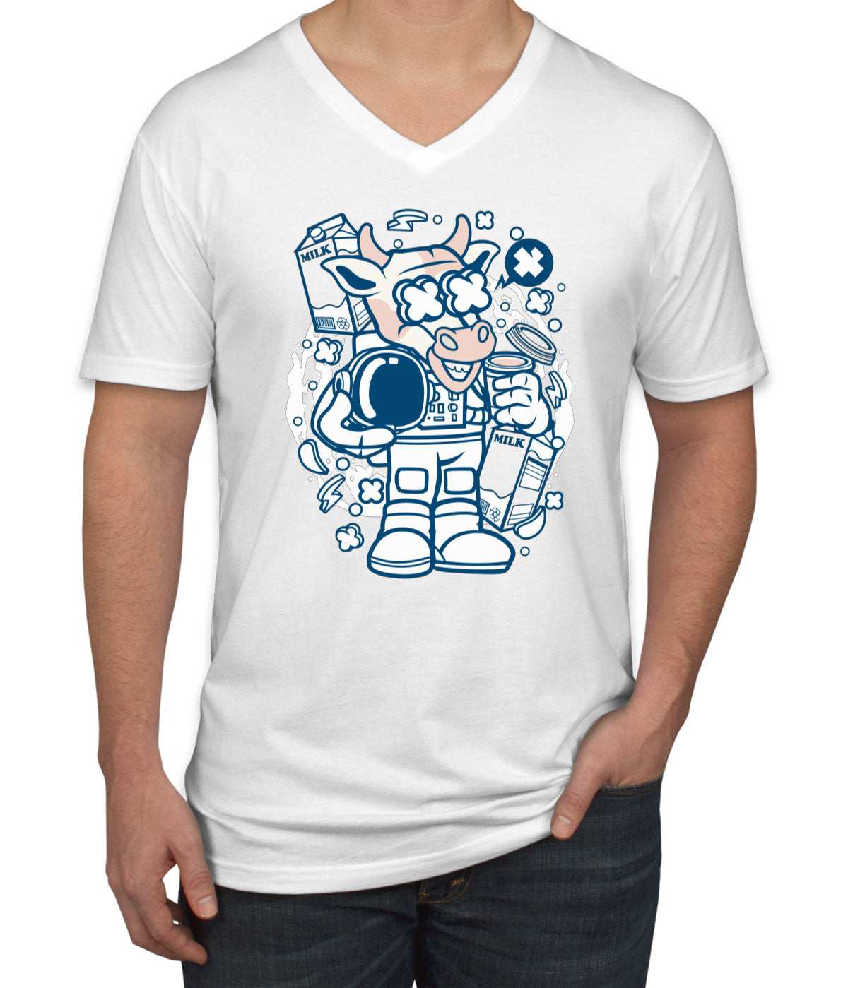 Astronaut Cow Men's V Neck T-shirt