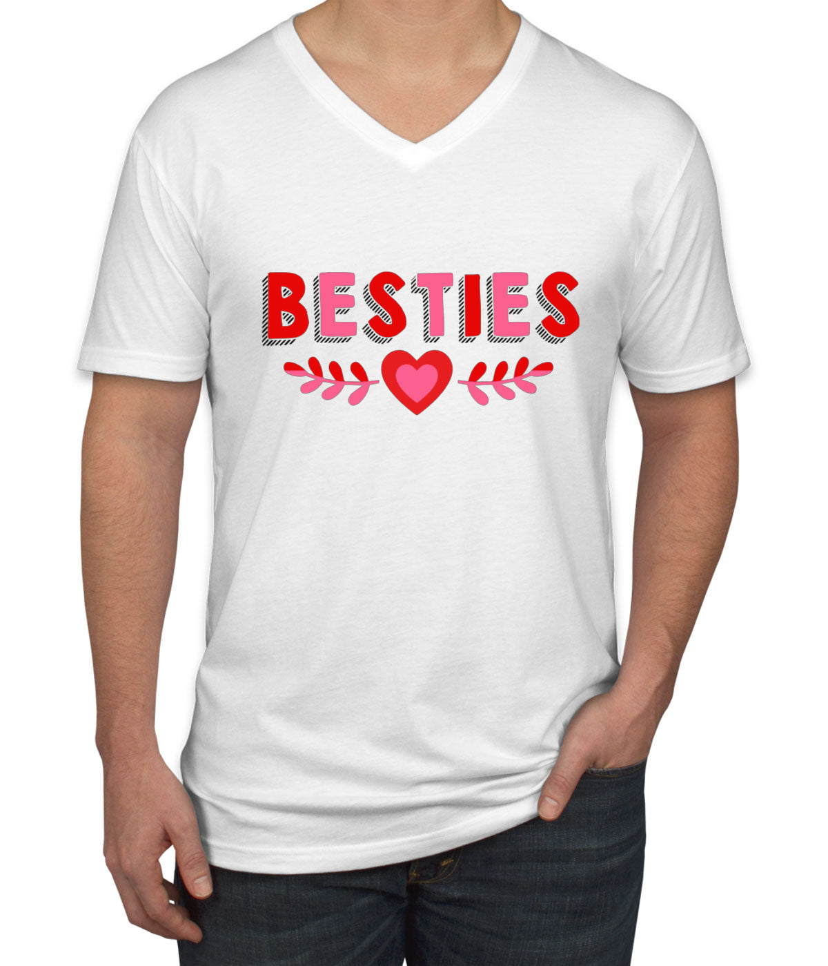 Besties Valentine's Day Men's V Neck T-shirt