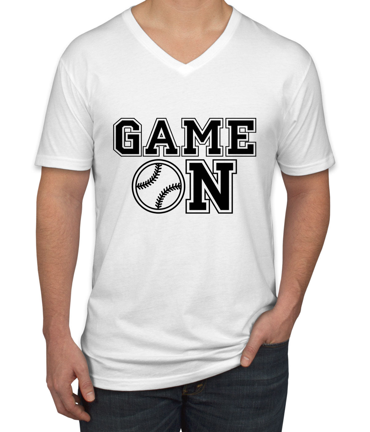 Baseball Game On Men's V Neck T-shirt