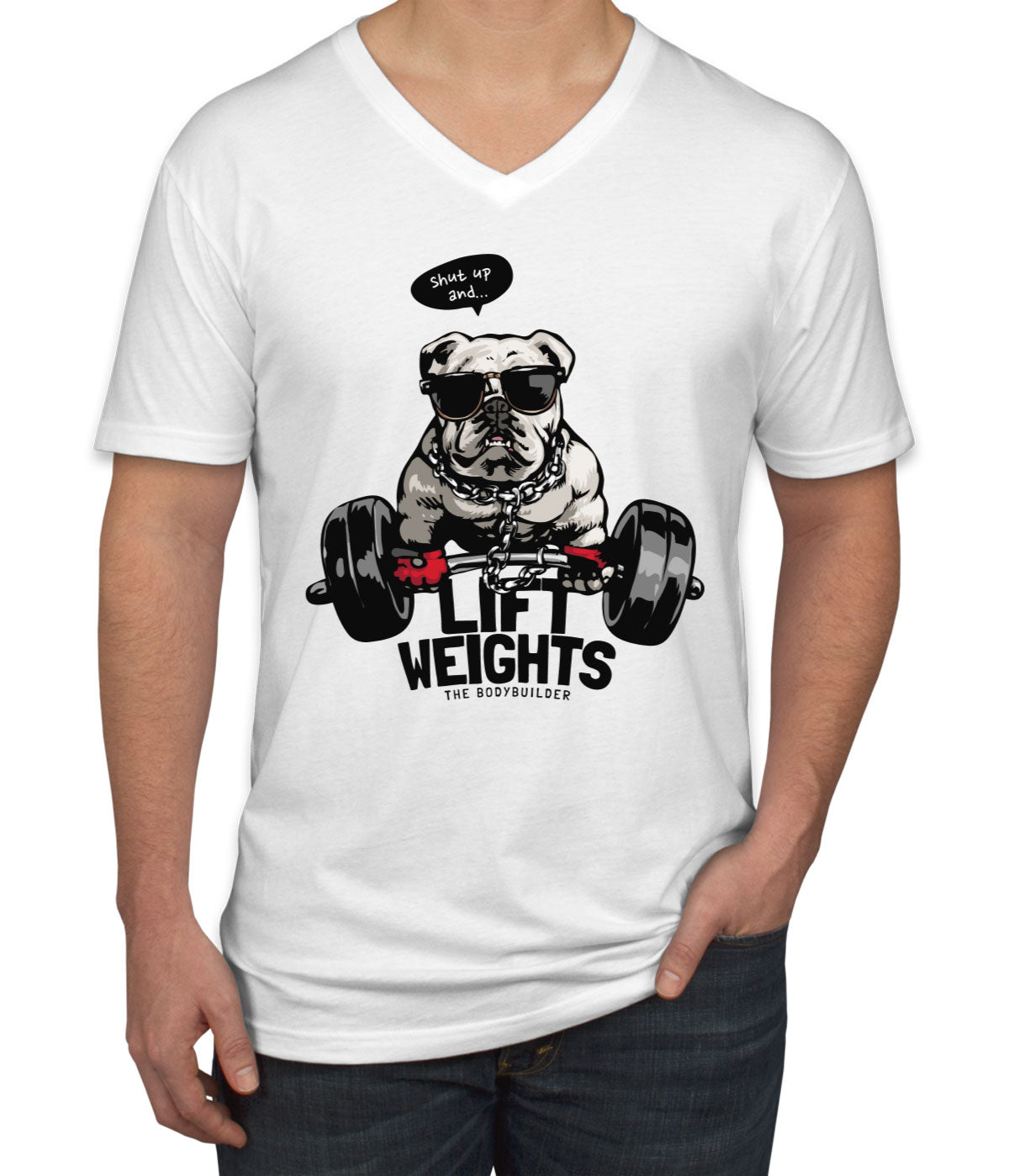 Body Builder Dog Men's V Neck T-shirt