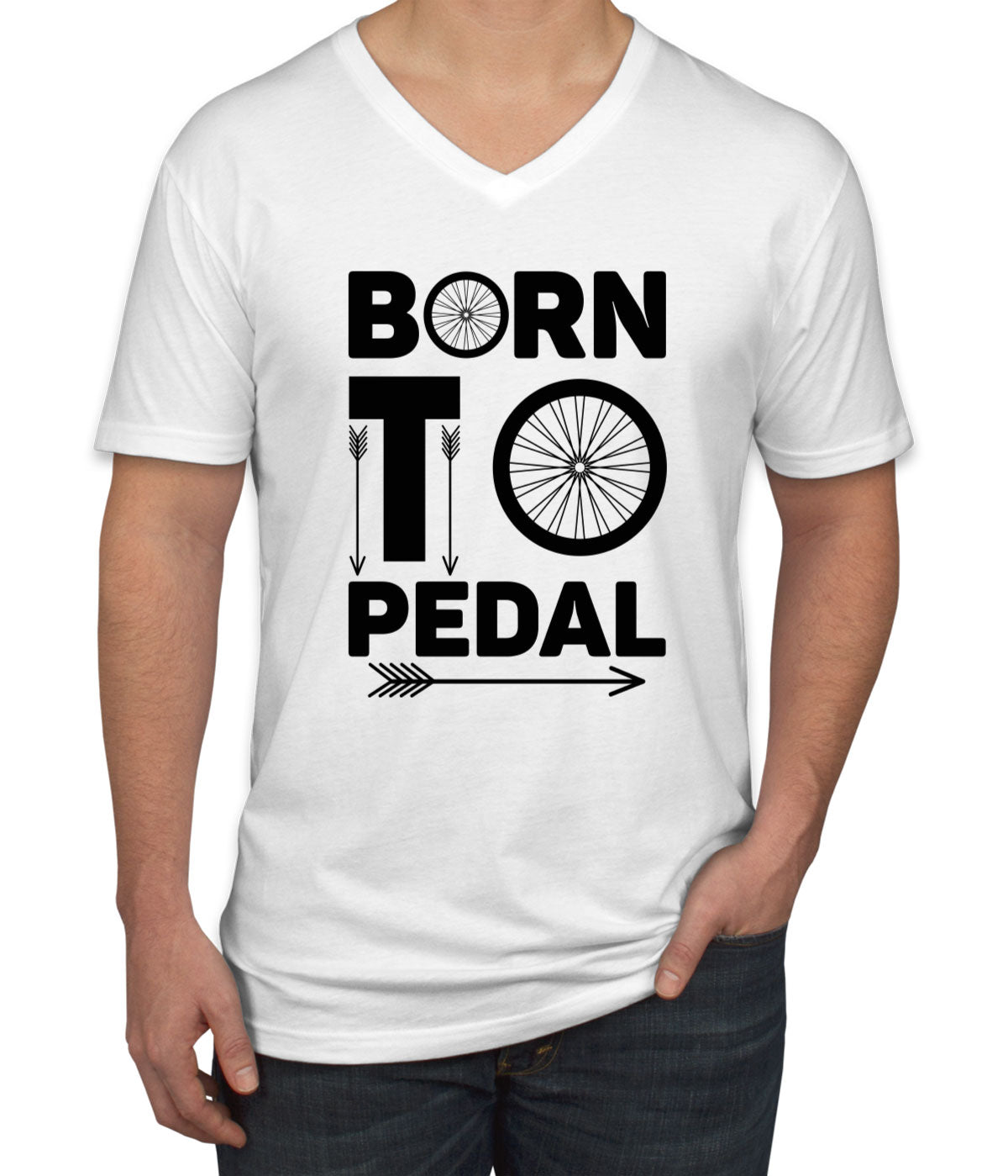 Born To Pedal Bicycle Cycling Men's V Neck T-shirt