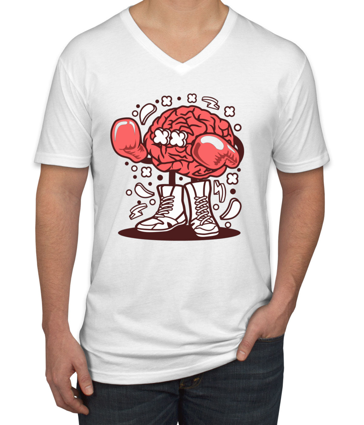 Boxer Brain Cartoon Men's V Neck T-shirt