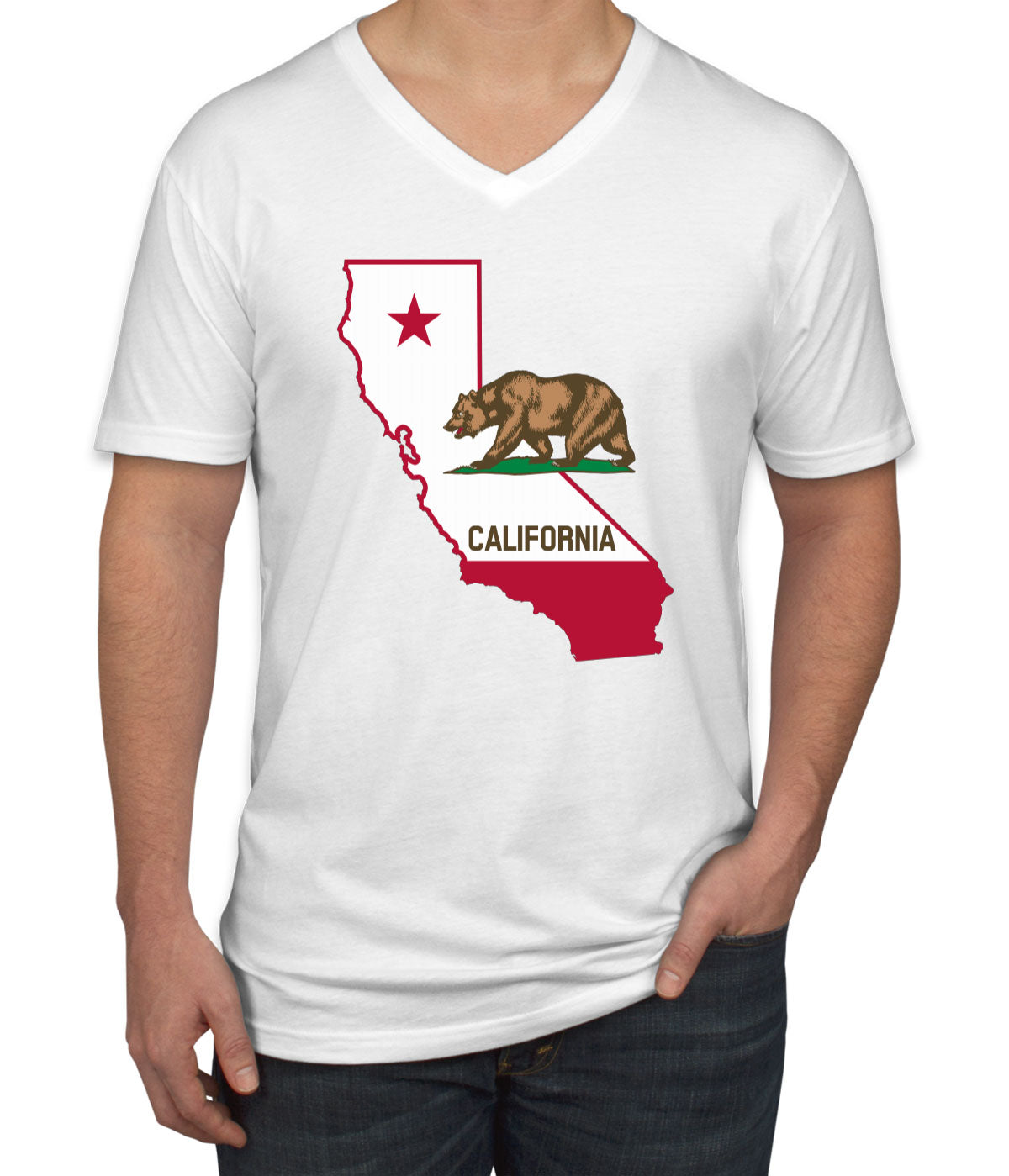 California State Flag Bear Men's V Neck T-shirt