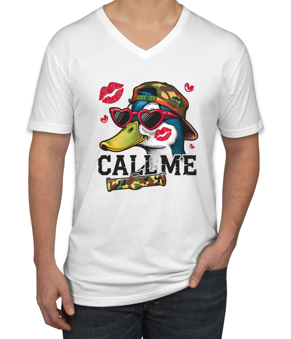 Duck Hunting Call Me Men's V Neck T-shirt