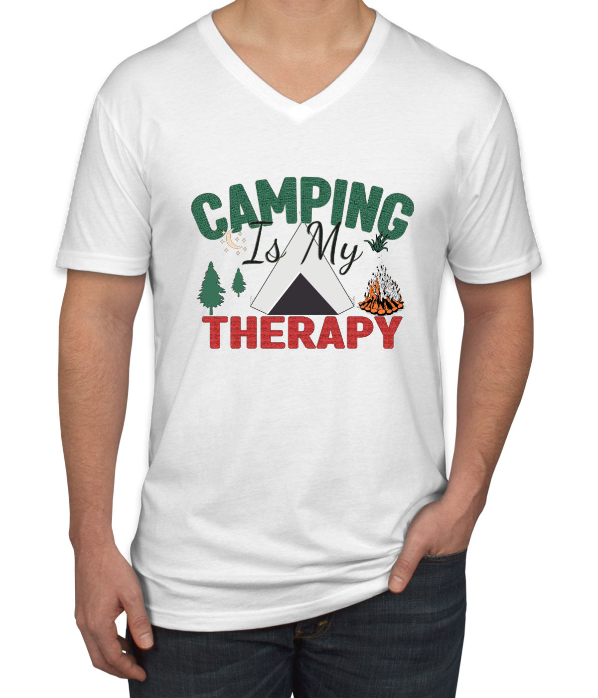 Camping Is My Therapy Men's V Neck T-shirt