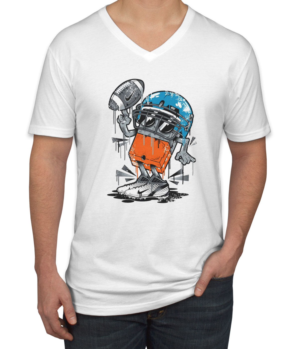 Monster Football Player Men's V Neck T-shirt