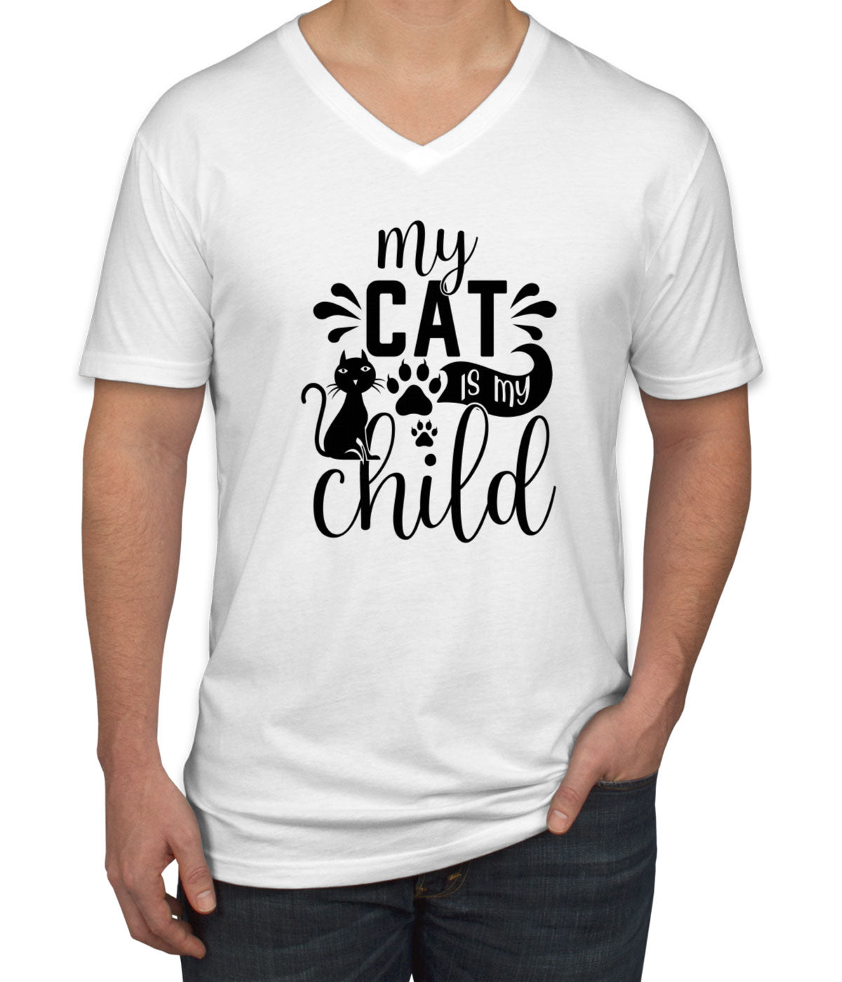 My Cat Is My Child Men's V Neck T-shirt