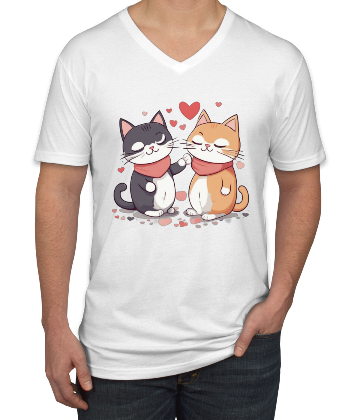 Cute Cat Couples Valentine's Day Men's V Neck T-shirt