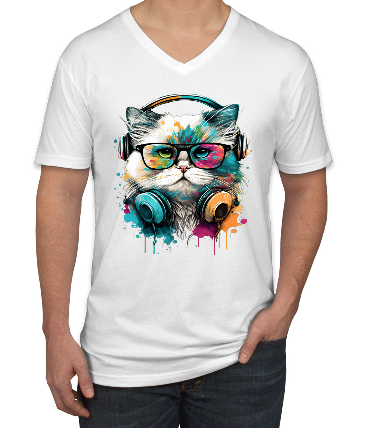 Cat Wearing Glasses Men's V Neck T-shirt