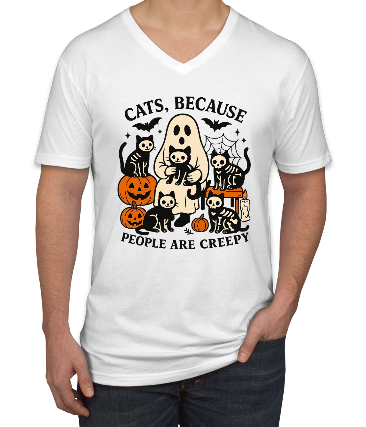Cats, Because People Are Creepy Men's V Neck T-shirt