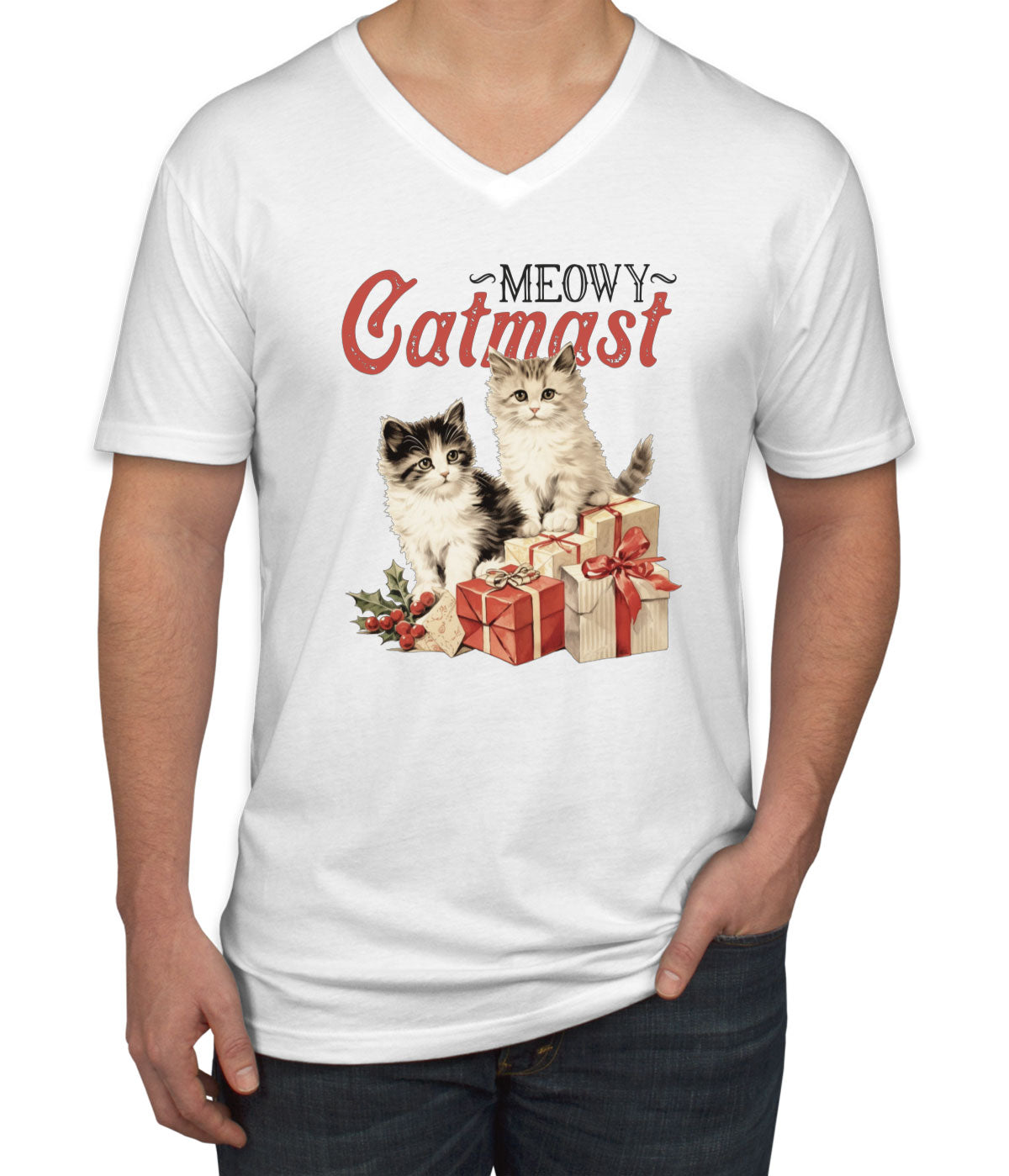 Meowy Catmast Christmas Men's V Neck T-shirt