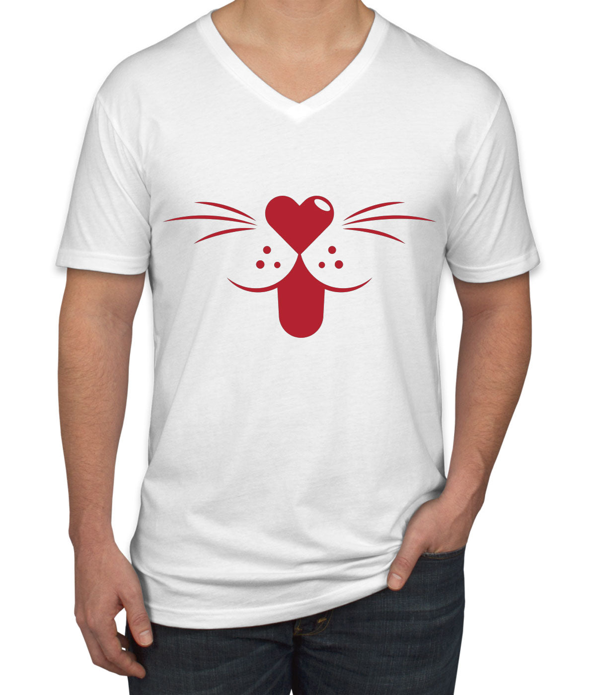 Cartoon Cat Mouth Men's V Neck T-shirt