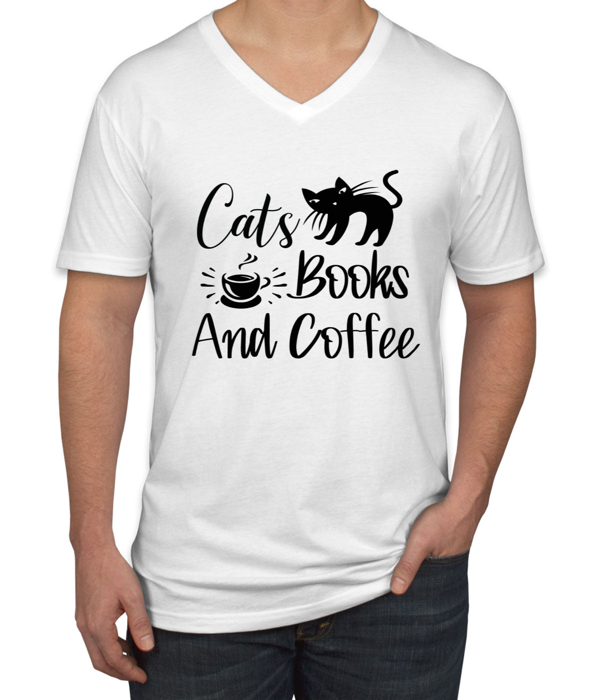 Cats Books And Coffee Men's V Neck T-shirt