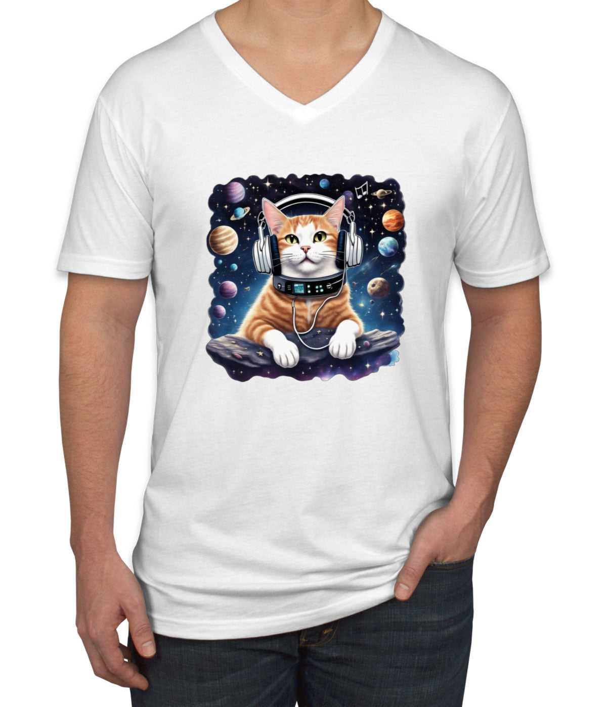 Cat In Space Men's V Neck T-shirt