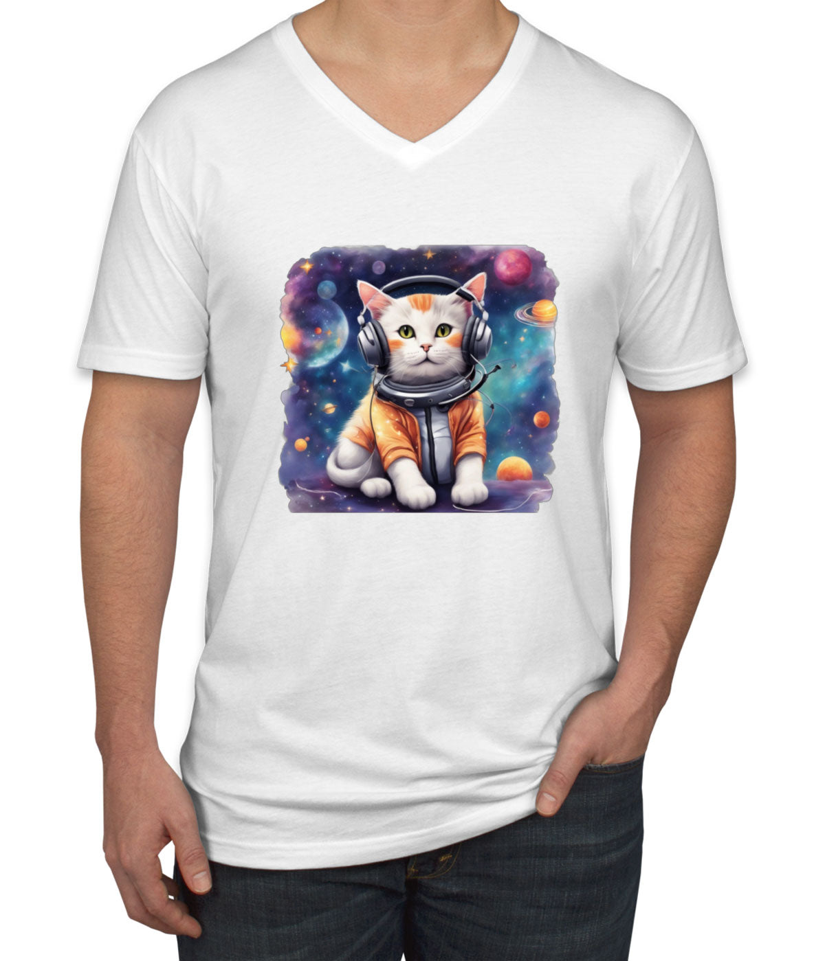 Cat In Space Men's V Neck T-shirt