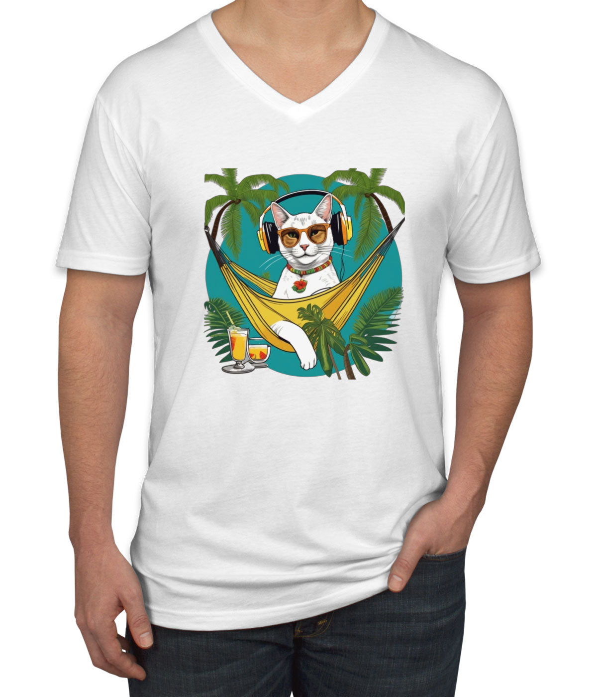 Cat On Vacation Men's V Neck T-shirt