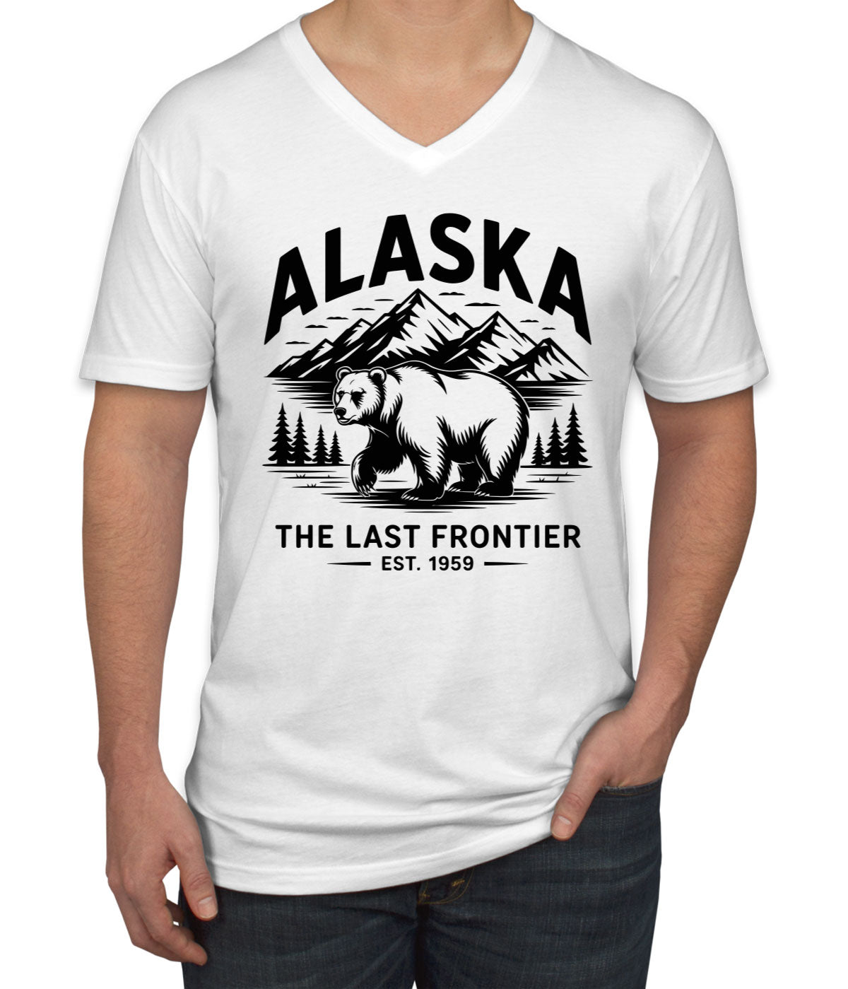 Alaska Cityscape Illustration The Last Frontier Men's V Neck T-shirt