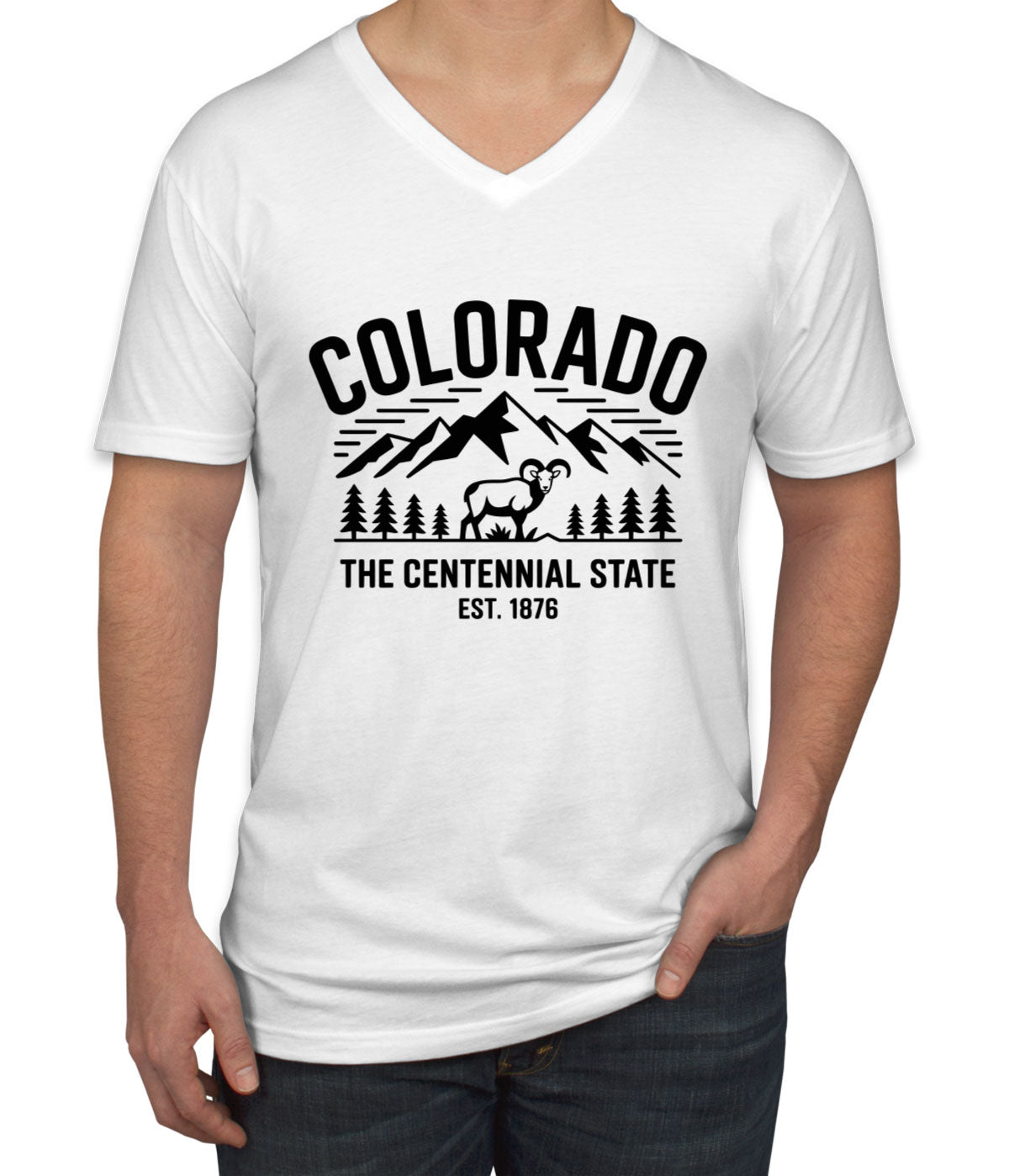Colorado Cityscape Illustration The Centennial State Men's V Neck T-shirt