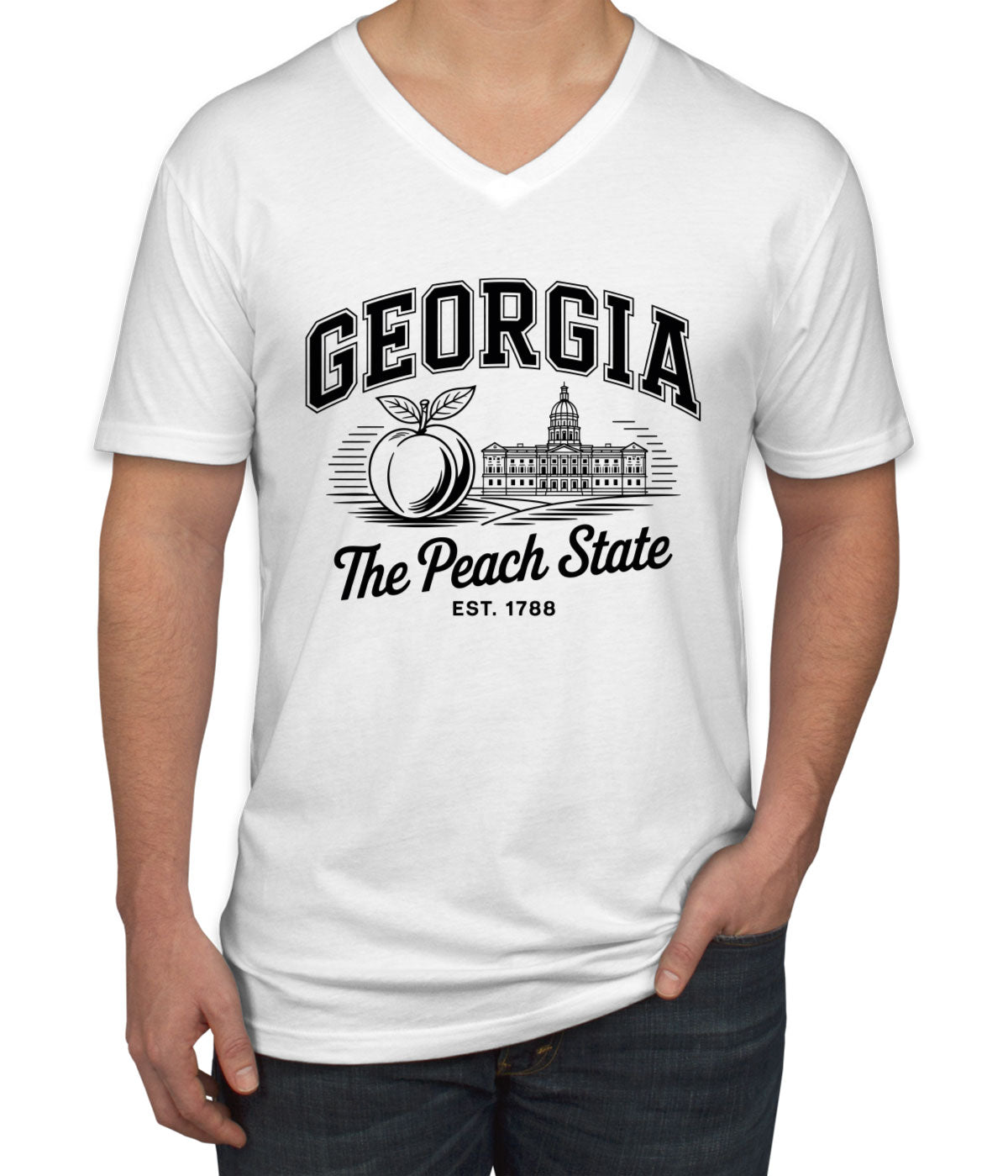 Georgia Cityscape Illustration The Peach State Men's V Neck T-shirt