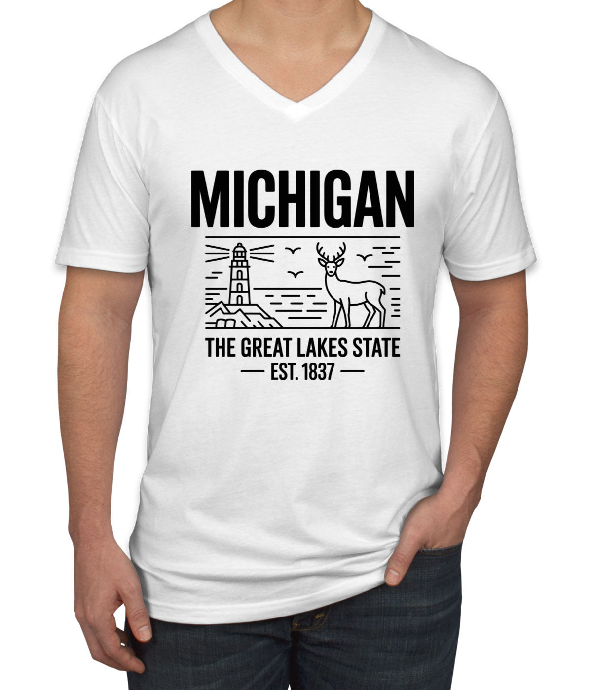 Michigan Cityscape Illustration The Great Lakes State Men's V Neck T-shirt