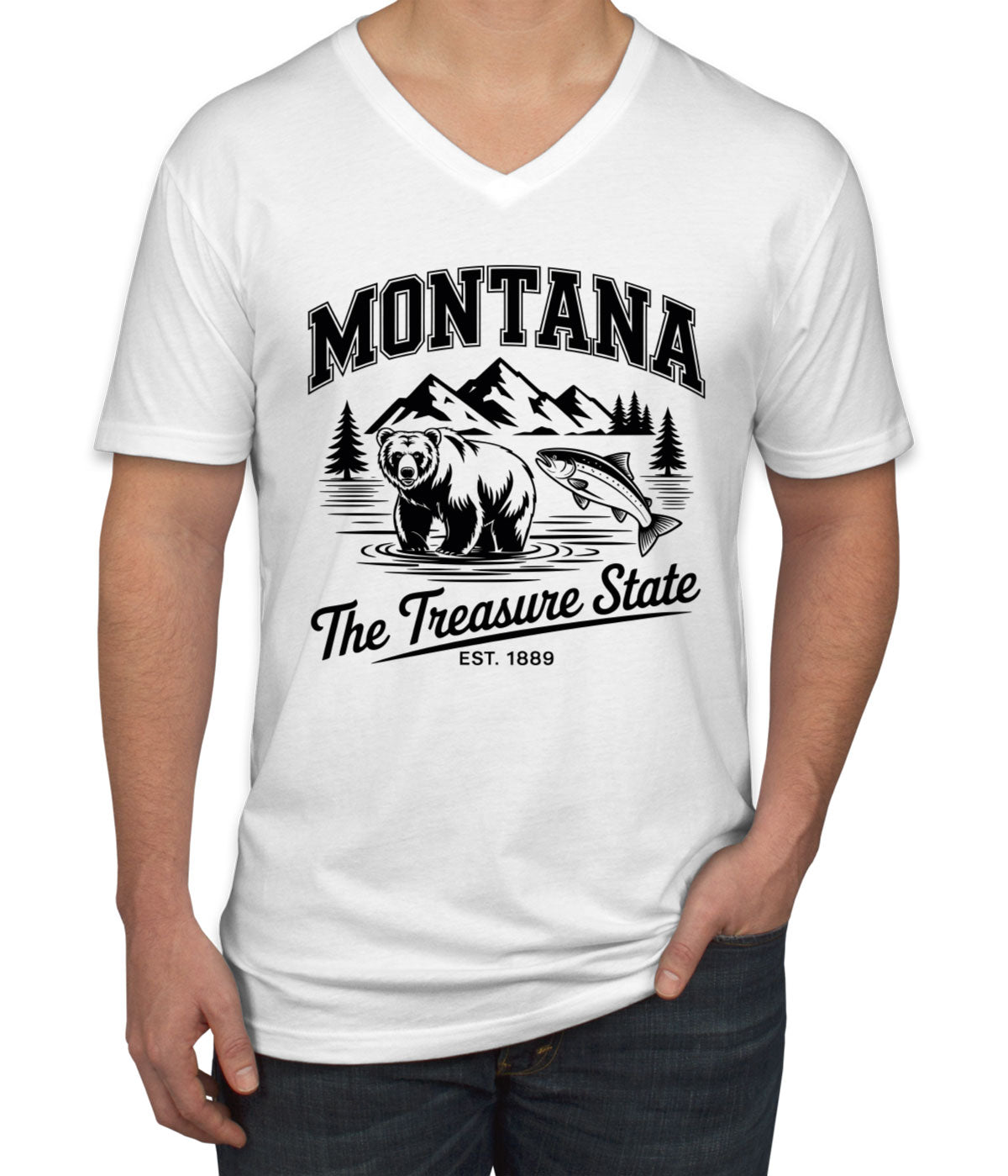 Montana Cityscape Illustration The Treasure State Men's V Neck T-shirt