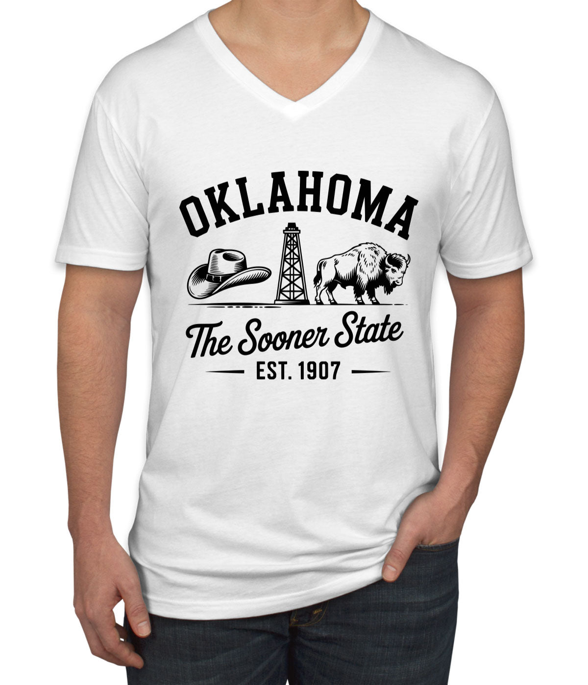 Oklahoma Cityscape Illustration The Sooner State Men's V Neck T-shirt