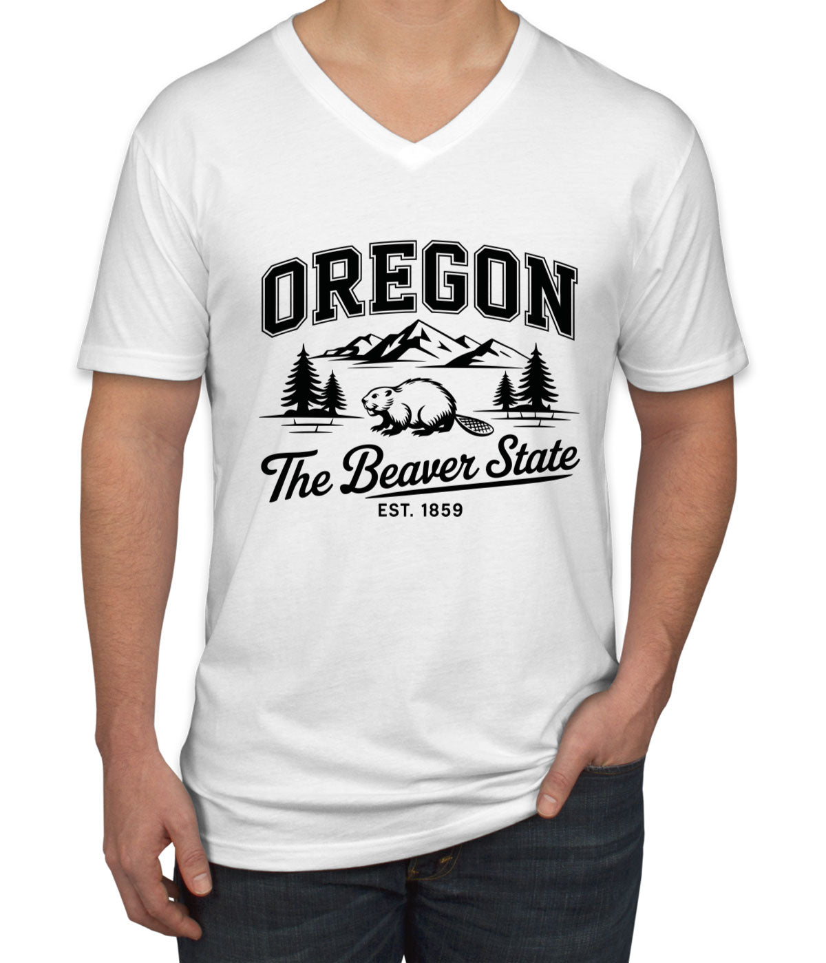 Oregon Cityscape Illustration The Beaver State Men's V Neck T-shirt