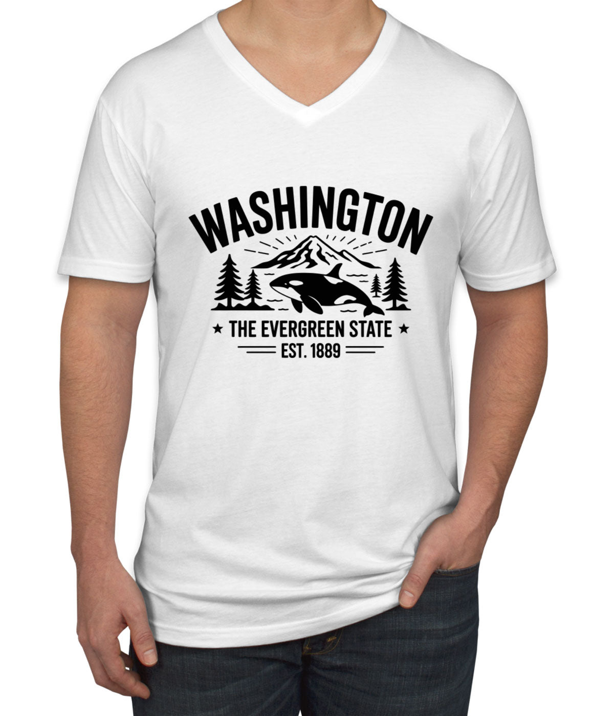 Washington Cityscape Illustration The Evergreen State Men's V Neck T-shirt