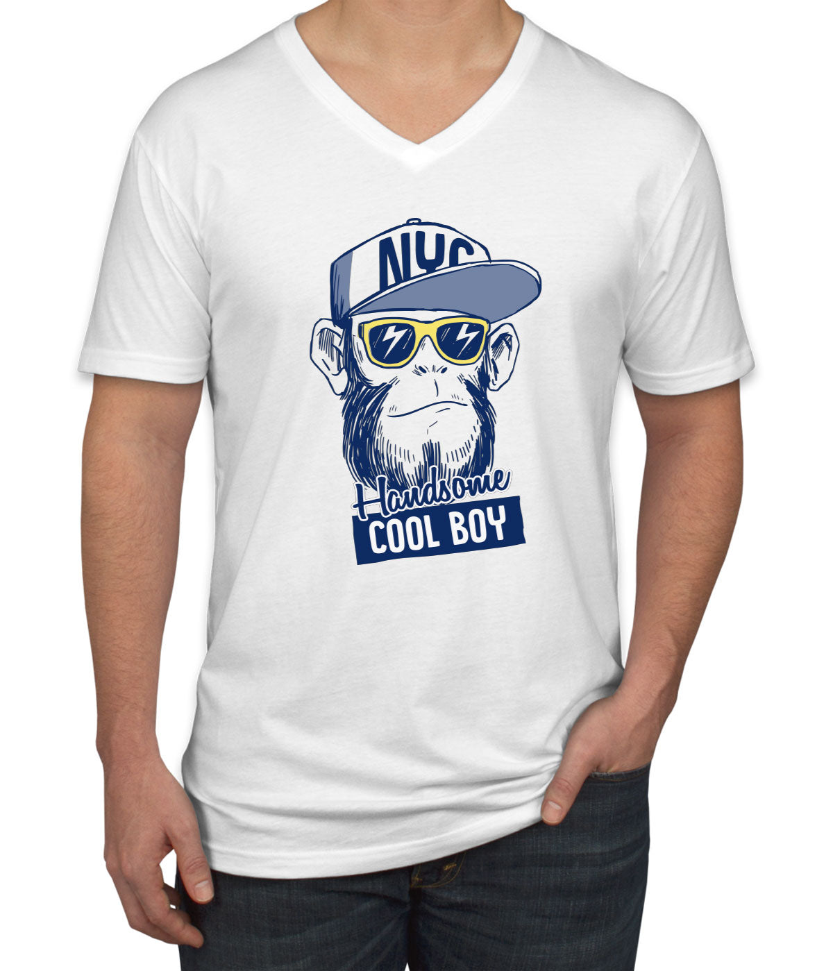 Handsome Cool Boy NYC Monkey Men's V Neck T-shirt