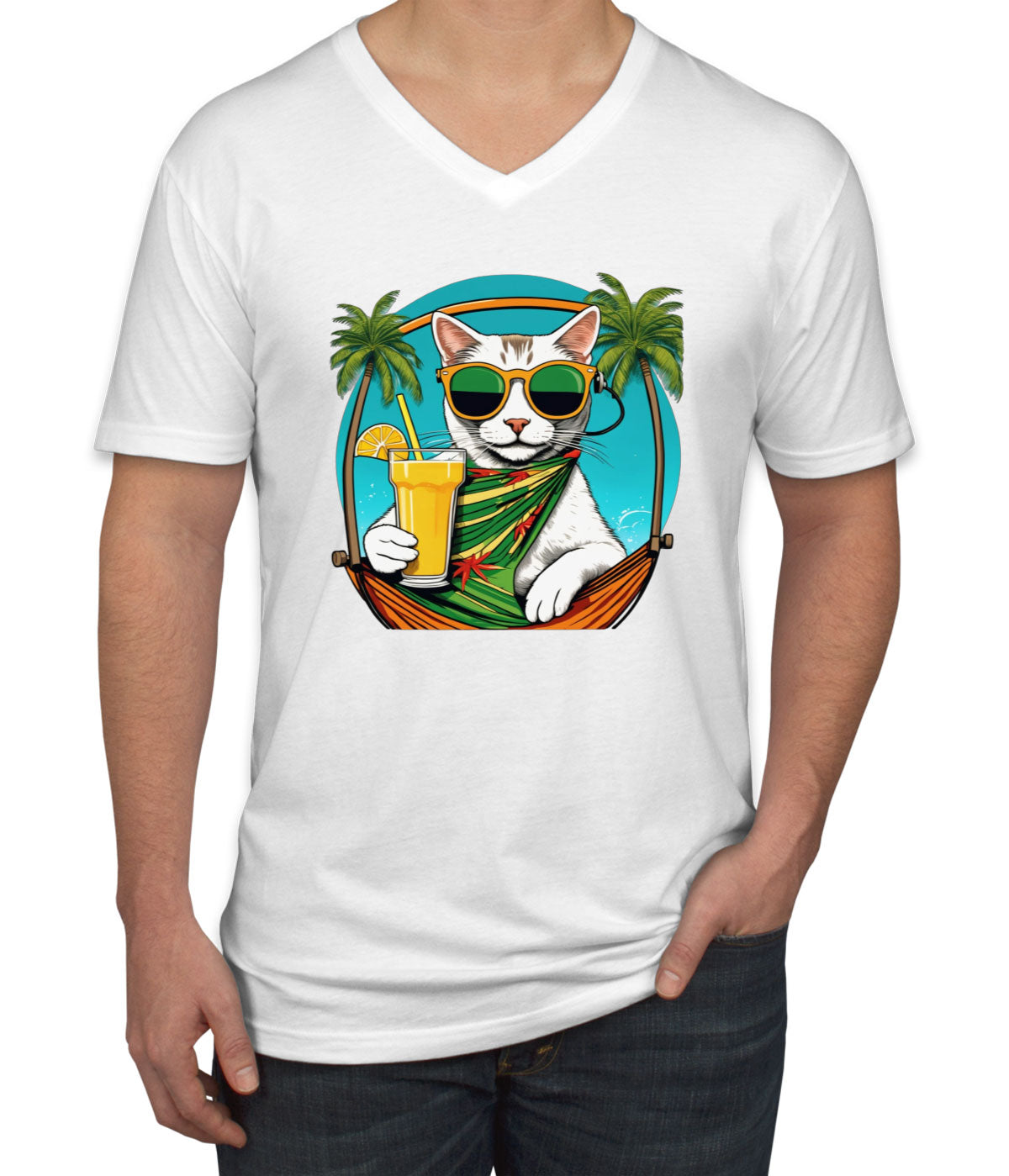 Cool Cat With Sunglasses Men's V Neck T-shirt