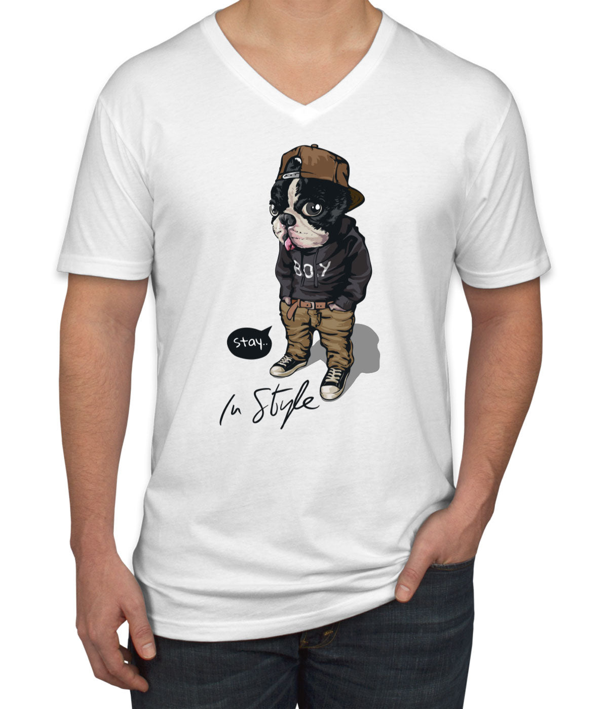 Cool Pug Boy Stay In Style Men's V Neck T-shirt